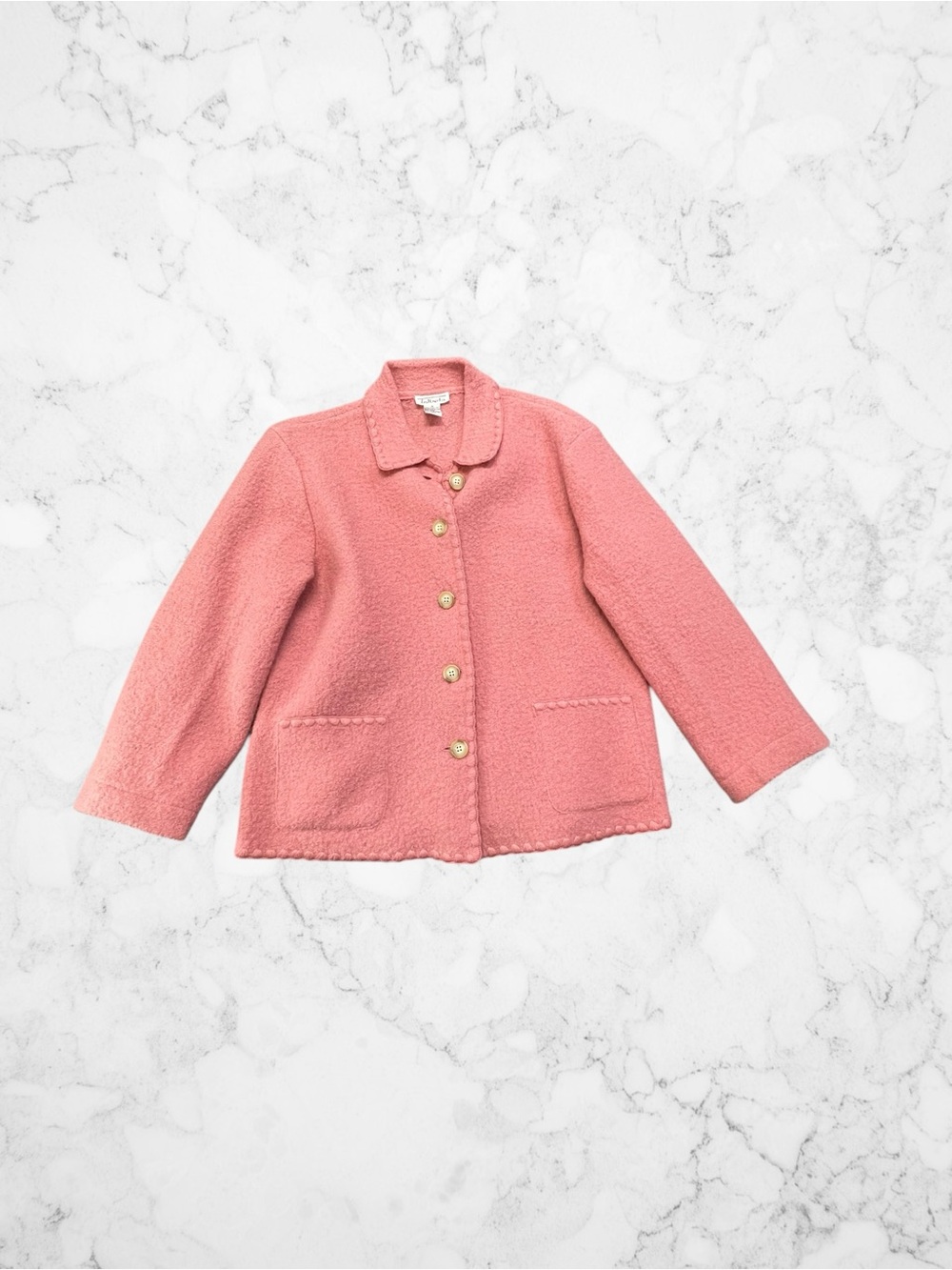 Talbots VTG Pink 100% Wool Boiled Wool Knit Button Front Jacket Blazer Size M